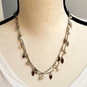 3/$30 Cato Silvertone Dainty Delicate Chain Necklace with Crystals Leaves
